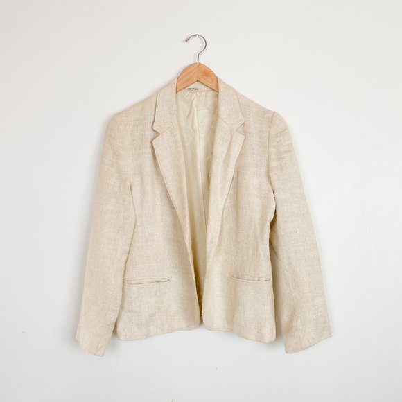 Vintage 70s Rustic Linen Blazer, Shrunken, Ivory - Picture 3 of 7